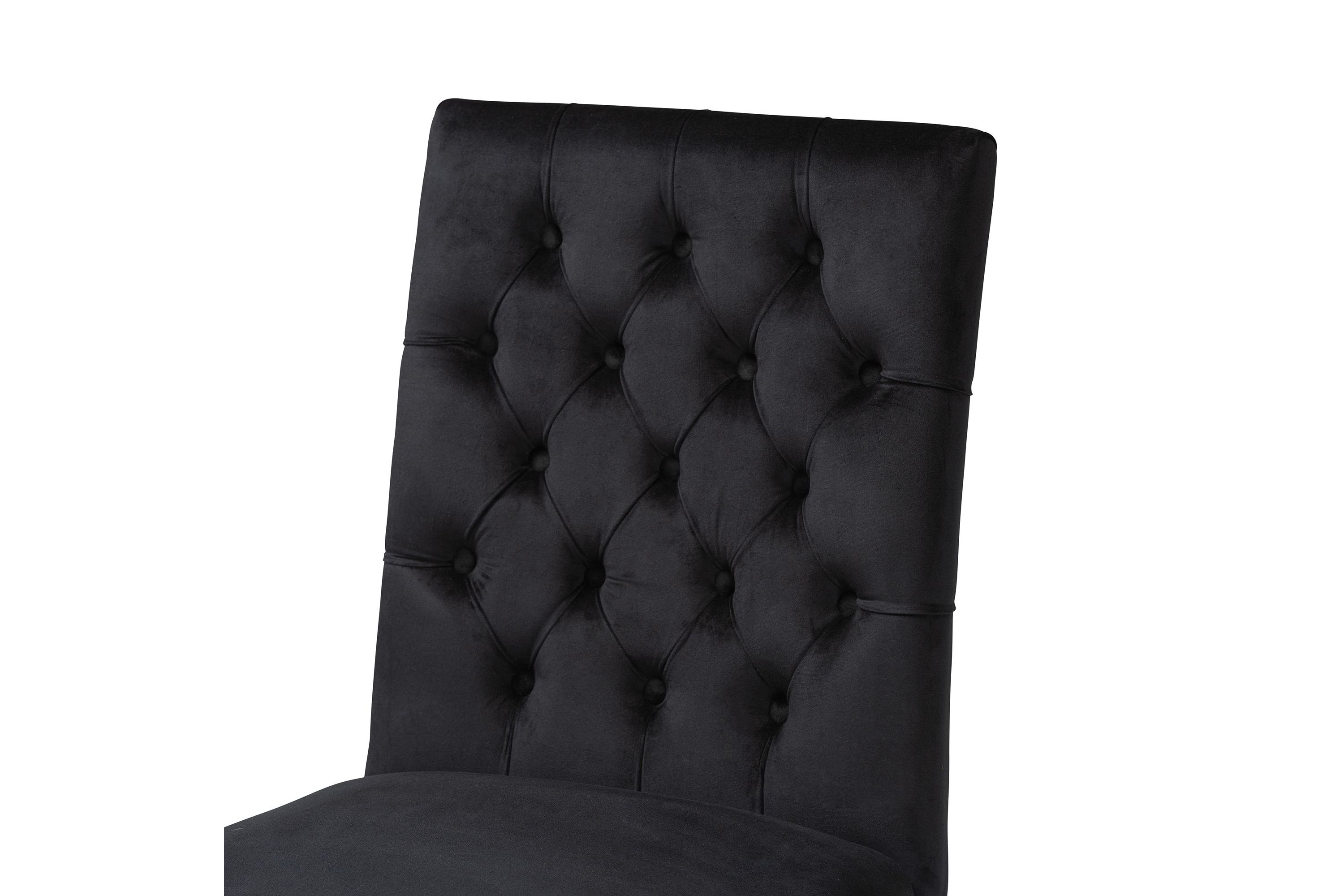 Caspera Contemporary Glam and Luxe Black Velvet Fabric and Gold Metal Dining Chairs