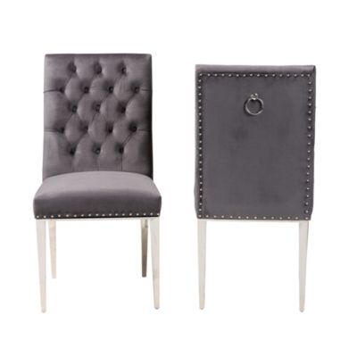 Caspera Contemporary Glam and Luxe Grey Velvet Fabric and Silver Metal Dining Chairs