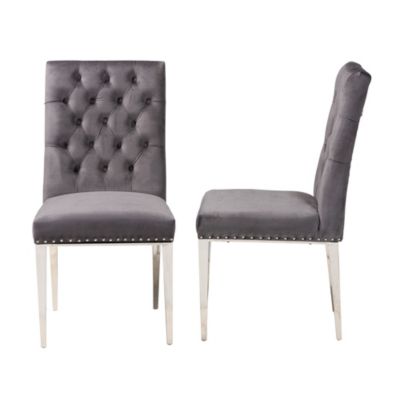 Caspera Contemporary Glam and Luxe Grey Velvet Fabric and Silver Metal Dining Chairs