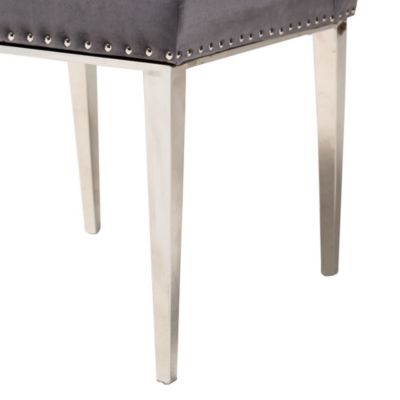 Caspera Contemporary Glam and Luxe Grey Velvet Fabric and Silver Metal Dining Chairs