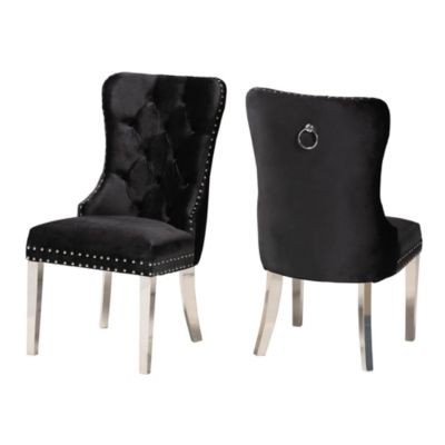 Honora Contemporary Glam and Luxe Black Velvet Fabric and Silver Metal Dining Chairs