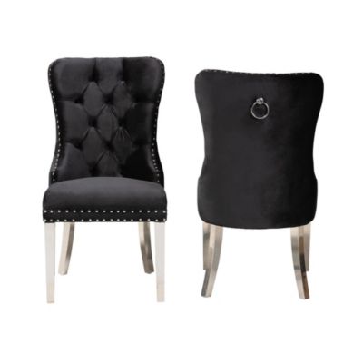 Honora Contemporary Glam and Luxe Black Velvet Fabric and Silver Metal Dining Chairs