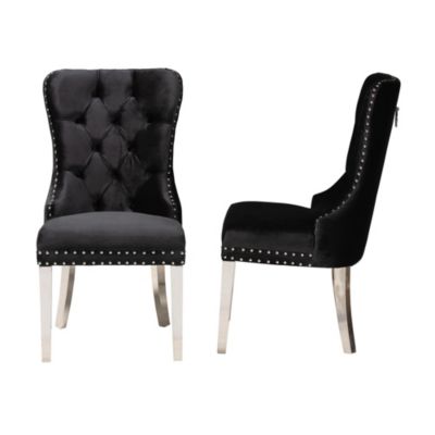 Honora Contemporary Glam and Luxe Black Velvet Fabric and Silver Metal Dining Chairs