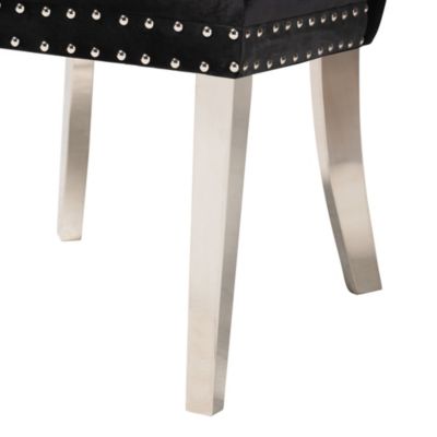 Honora Contemporary Glam and Luxe Black Velvet Fabric and Silver Metal Dining Chairs