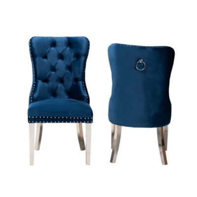 Honora Contemporary Glam and Luxe Navy Blue Velvet Fabric and Silver Metal Dining Chairs