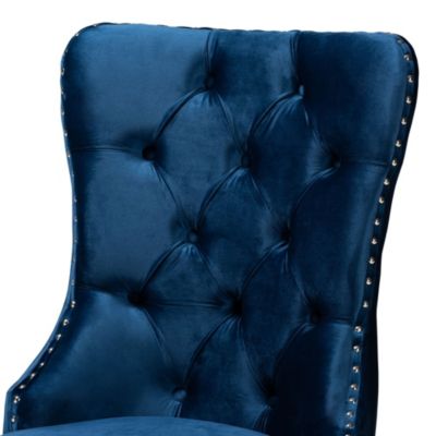 Honora Contemporary Glam and Luxe Navy Blue Velvet Fabric and Silver Metal Dining Chairs