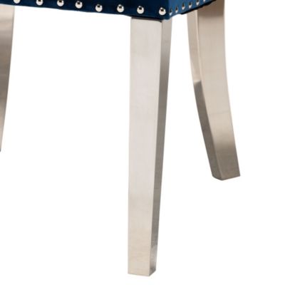 Honora Contemporary Glam and Luxe Navy Blue Velvet Fabric and Silver Metal Dining Chairs