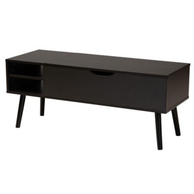 Roden Modern Two-Tone Black and Espresso Brown Finished Wood Coffee Table with Lift-Top Storage Compartment