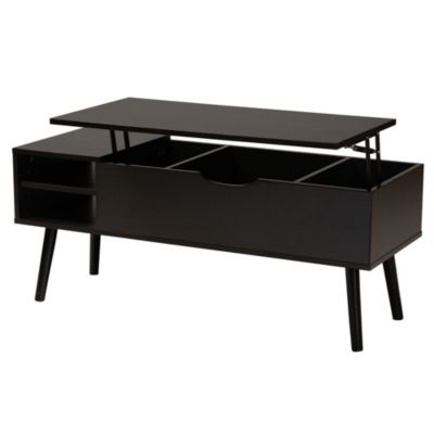 Roden Modern Two-Tone Black and Espresso Brown Finished Wood Coffee Table with Lift-Top Storage Compartment