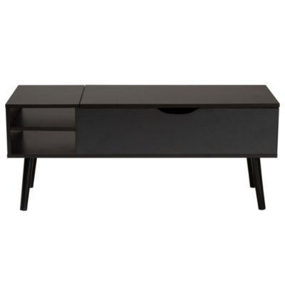 Roden Modern Two-Tone Black and Espresso Brown Finished Wood Coffee Table with Lift-Top Storage Compartment
