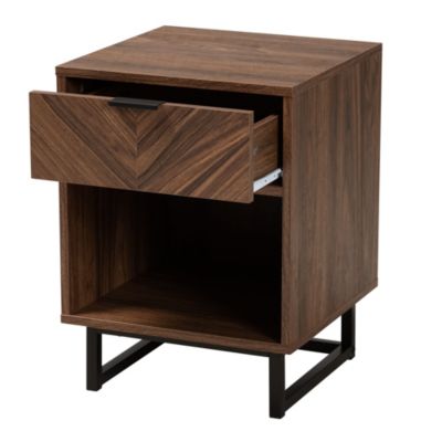 Sadia Modern Walnut Brown Finished Wood and Black Metal 1-Drawer End Table