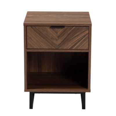 Sadia Modern Walnut Brown Finished Wood and Black Metal 1-Drawer End Table