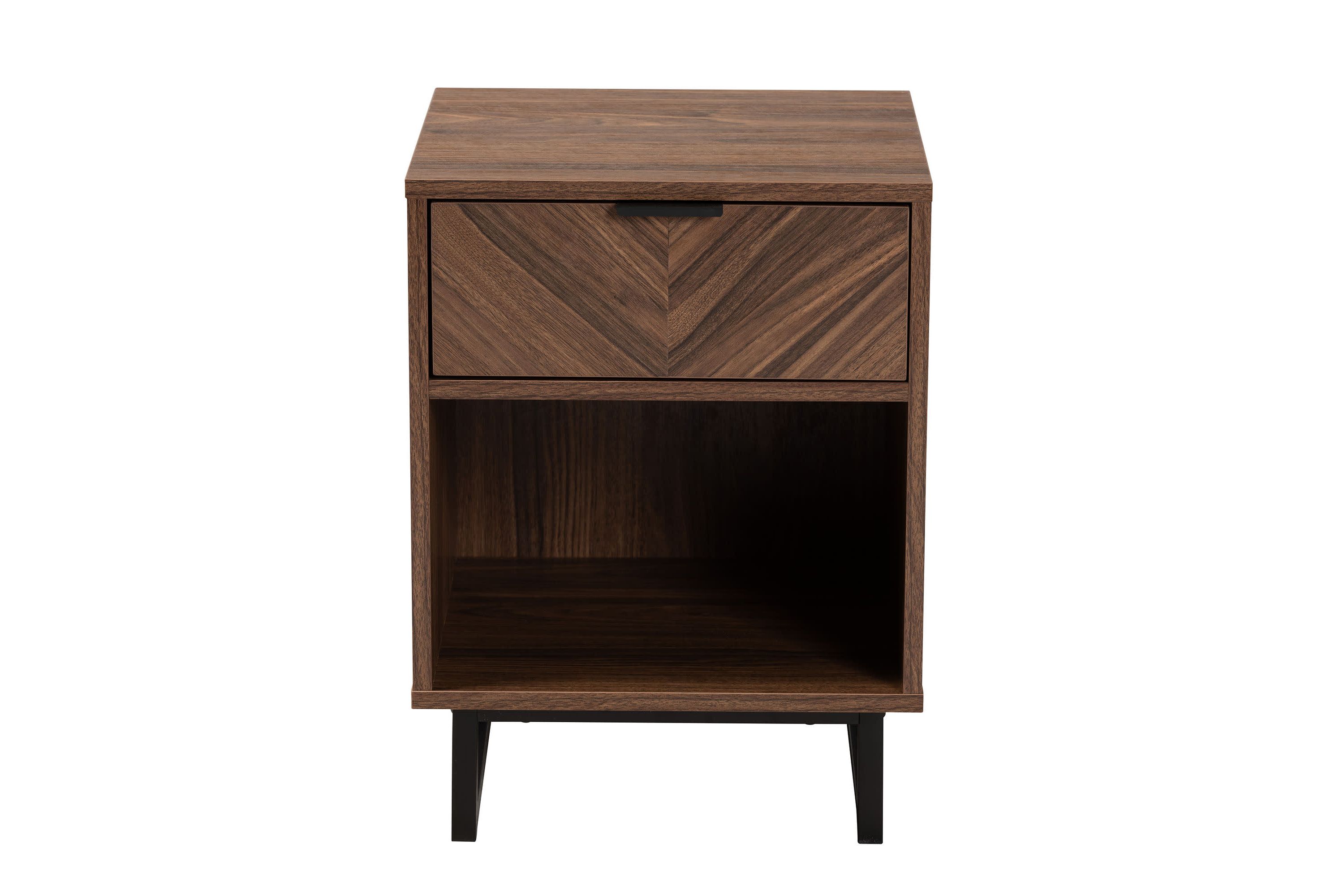 Sadia Modern Walnut Brown Finished Wood and Black Metal 1-Drawer End Table