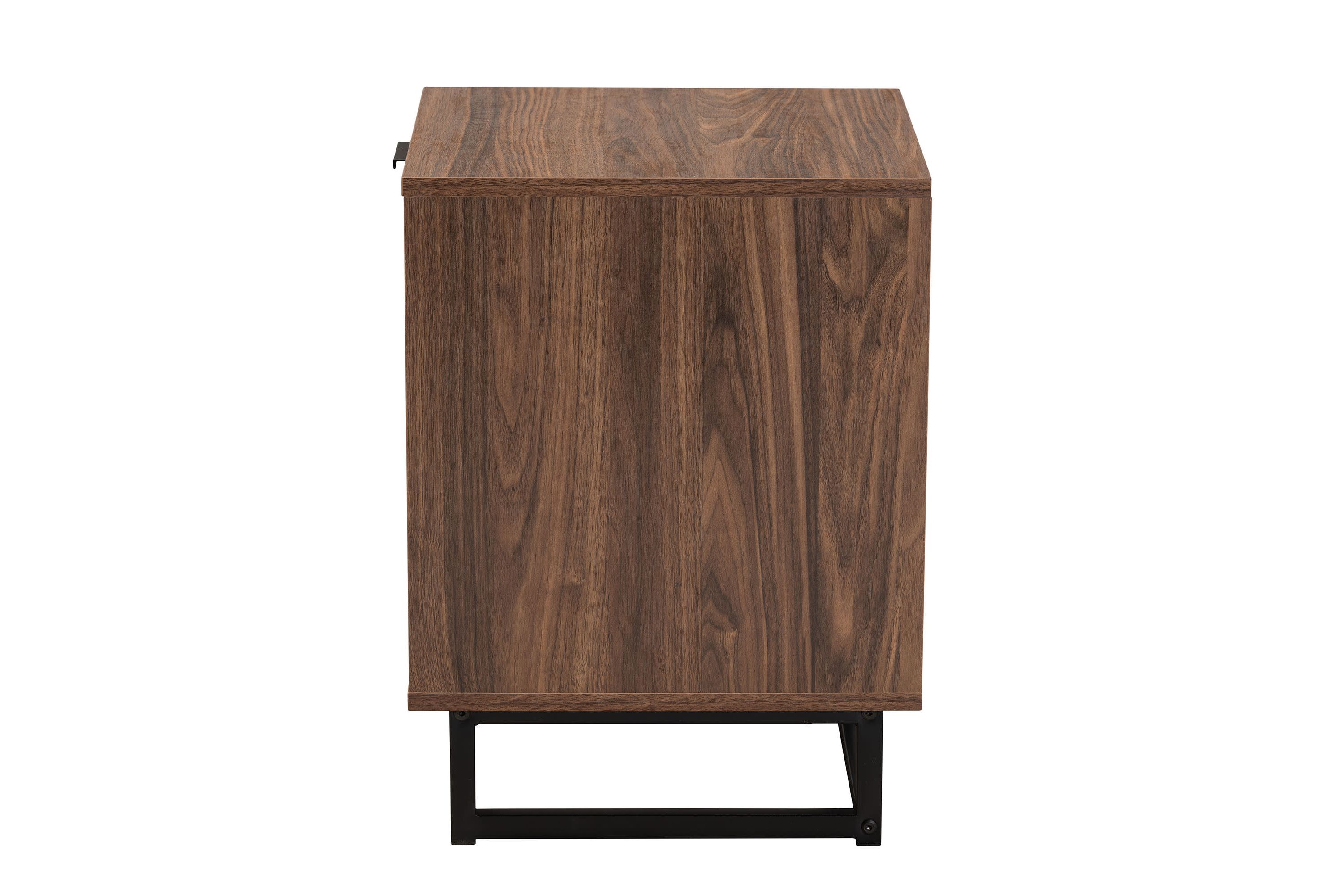 Sadia Modern Walnut Brown Finished Wood and Black Metal 1-Drawer End Table