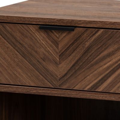 Sadia Modern Walnut Brown Finished Wood and Black Metal 1-Drawer End Table