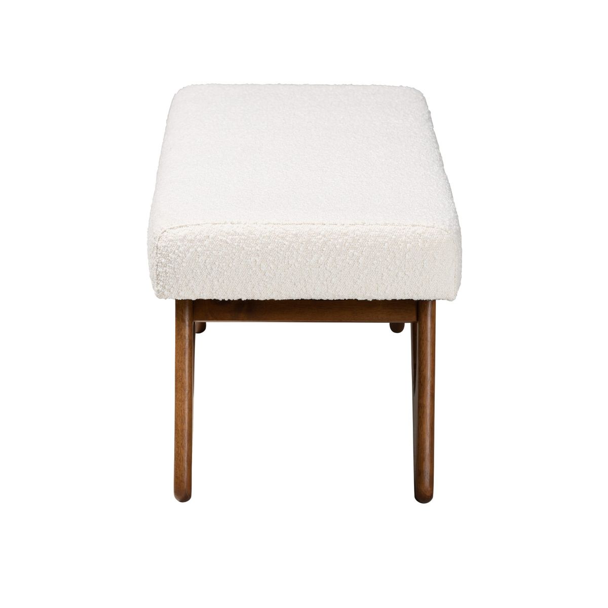 Rika Japandi Cream Boucle Fabric and Walnut Brown Finished Wood Bench