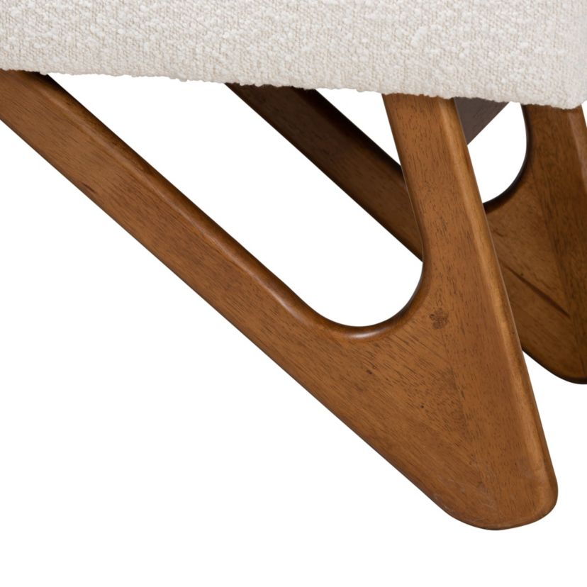 Rika Japandi Cream Boucle Fabric and Walnut Brown Finished Wood Bench
