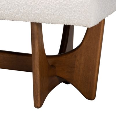 Theo Japandi Cream Boucle Fabric and Walnut Brown Finished Wood Bench