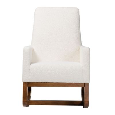 Yashiya Mid-Century Modern Off-White Boucle Upholstered and Walnut Brown Finished Wood Rocking Chair