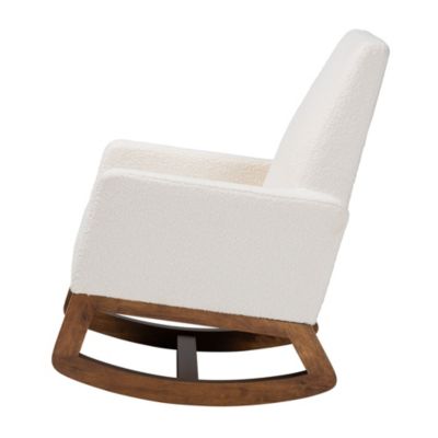 Yashiya Mid-Century Modern Off-White Boucle Upholstered and Walnut Brown Finished Wood Rocking Chair