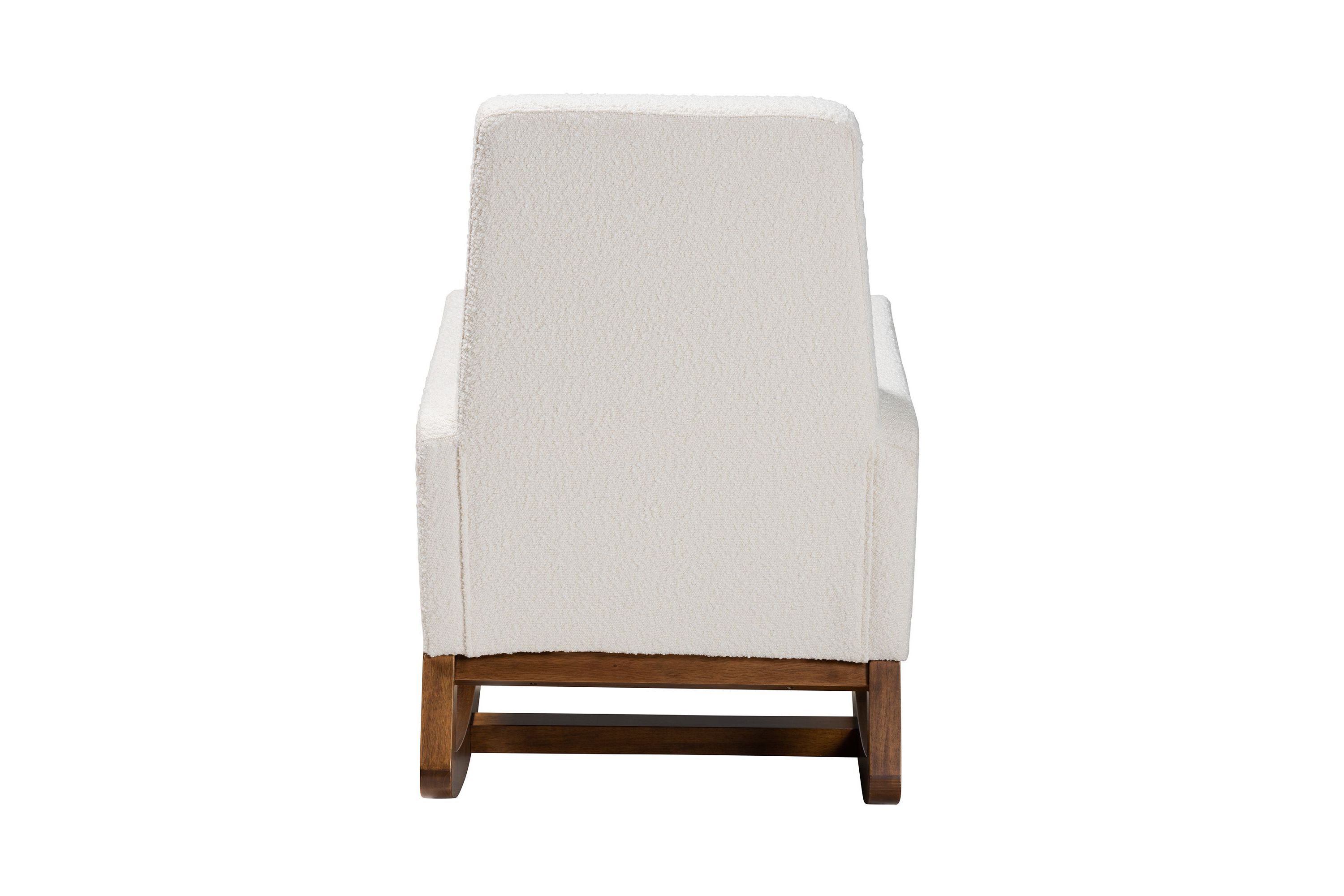 Yashiya Mid-Century Modern Off-White Boucle Upholstered and Walnut Brown Finished Wood Rocking Chair