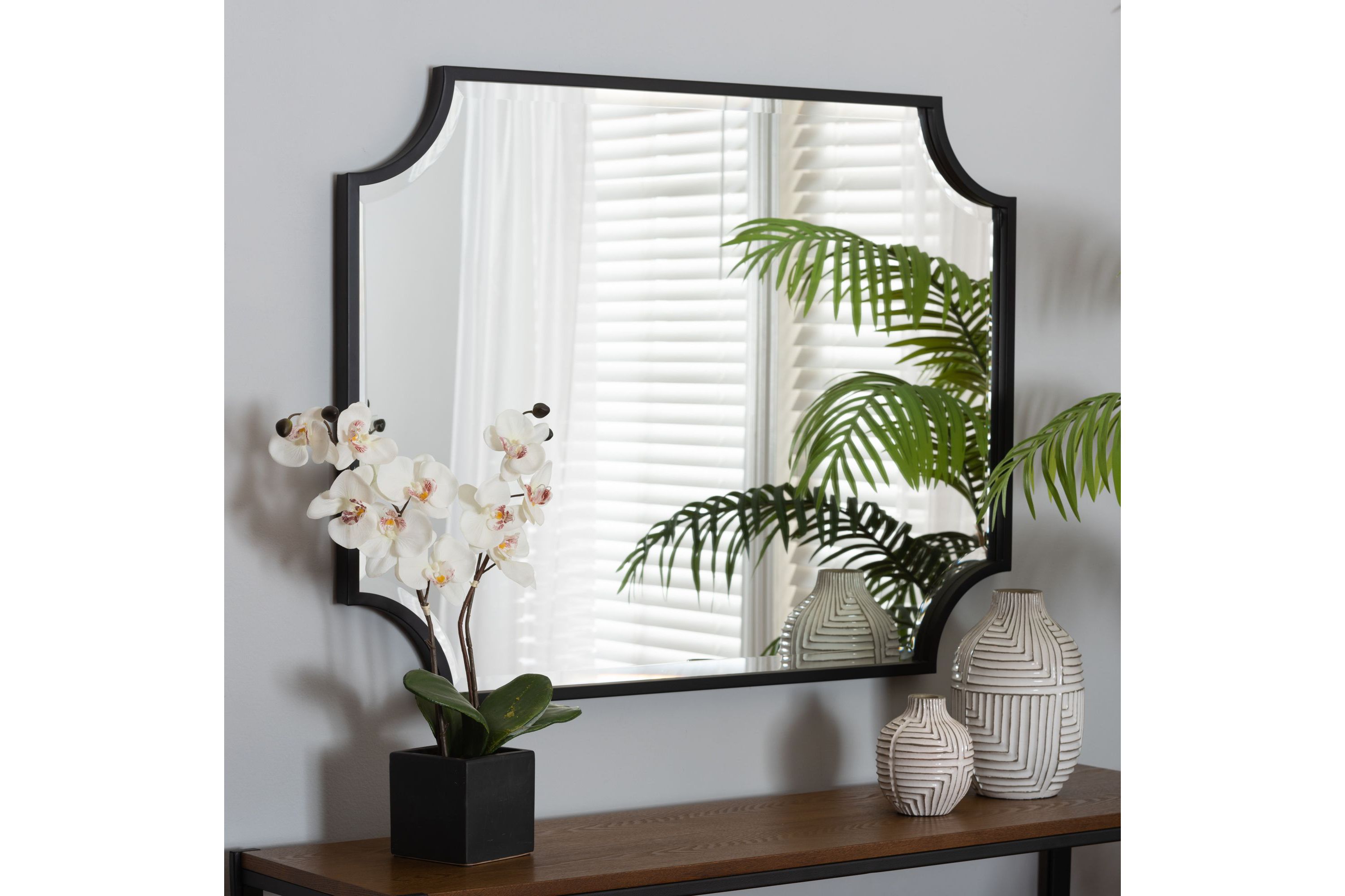 Parcenet Modern Black Finished Metal Accent Wall Mirror