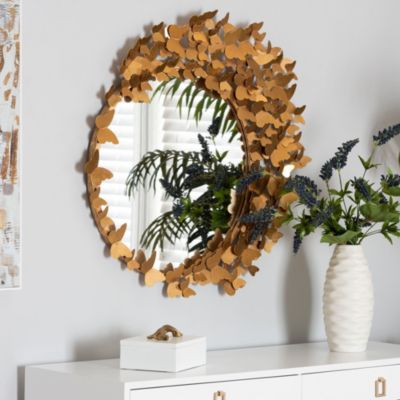 Tauriel Modern Glam and Luxe Antique Goldleaf Metal Butterfly Accent Wall Mirror