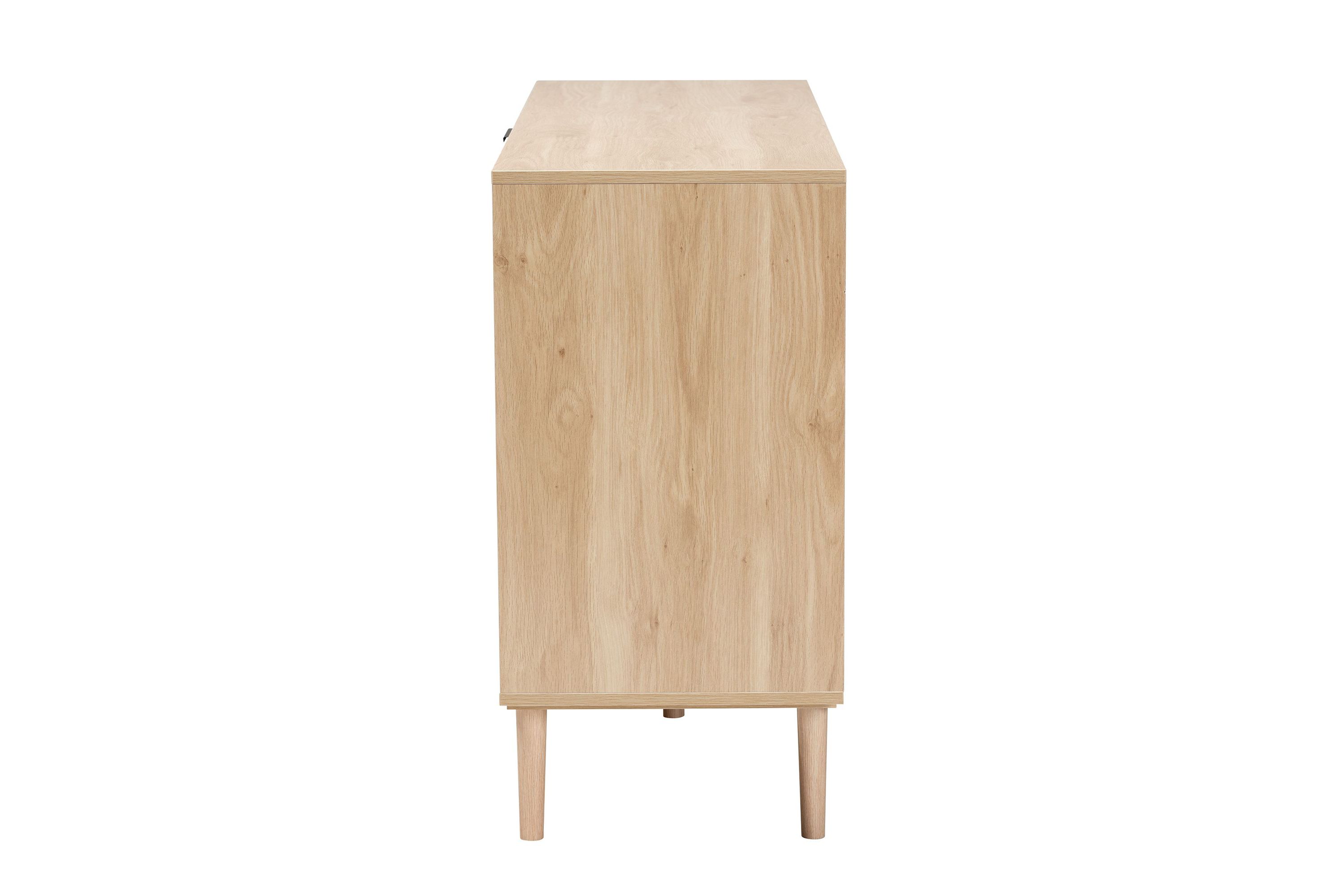 Harrison Mid-Century Modern Natural Brown Finished Wood and Natural Rattan 3-Drawer Sideboard