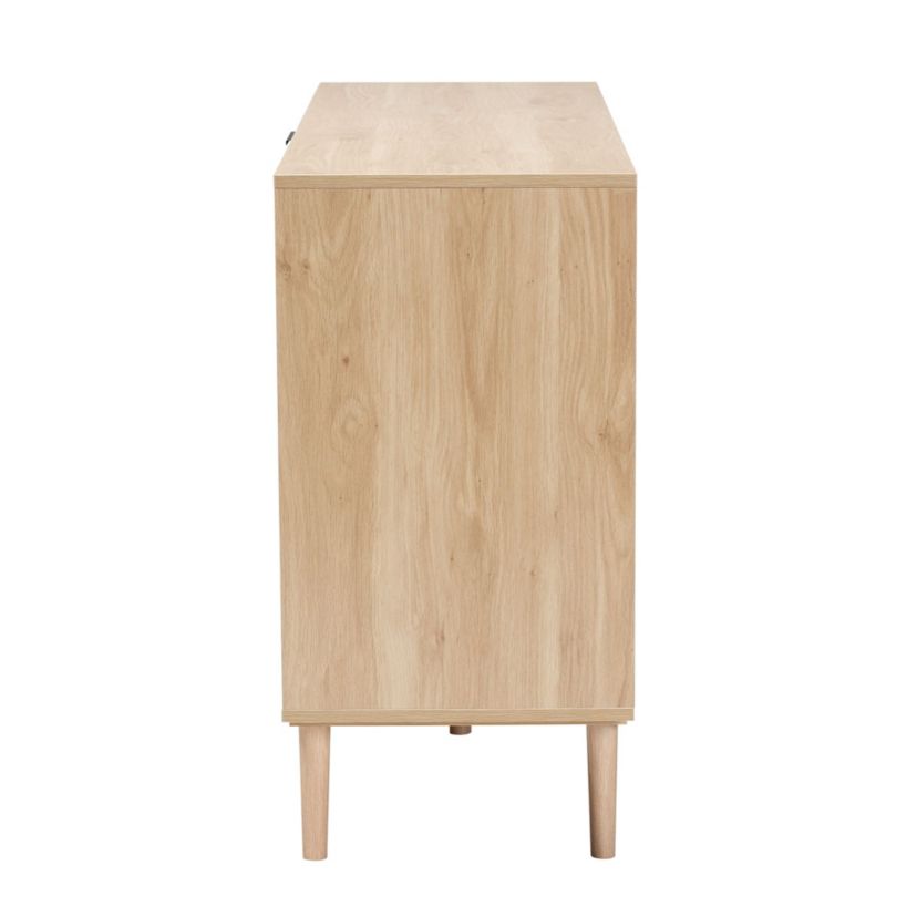 Harrison Mid-Century Modern Natural Brown Finished Wood and Natural Rattan 3-Drawer Sideboard