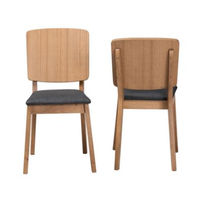 Denmark Mid-Century Modern Dark Grey Fabric and French Oak Brown Finished Rubberwood Dining Chairs