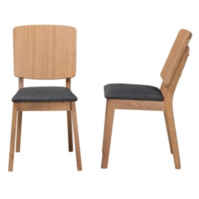 Denmark Mid-Century Modern Dark Grey Fabric and French Oak Brown Finished Rubberwood Dining Chairs