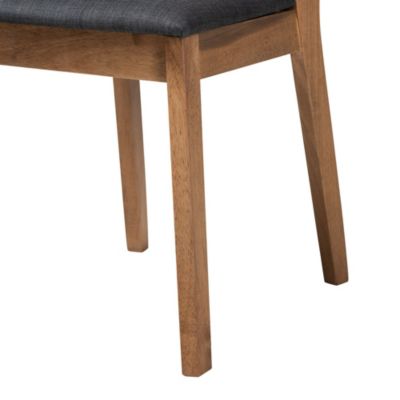 Denmark Mid-Century Modern Dark Grey Fabric and French Oak Brown Finished Rubberwood Dining Chairs