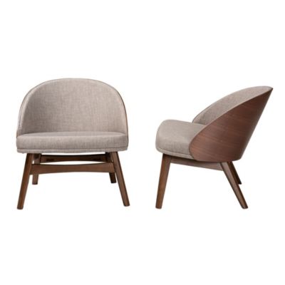 Lovella Mid-Century Modern Grey Fabric and Walnut Brown Finished Wood Accent Chair