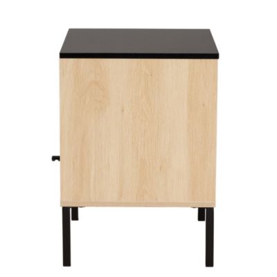 Felton Mid-Century Modern Two-Tone Black and Gold Metal and Light Brown Finished Wood 1-Door End Table