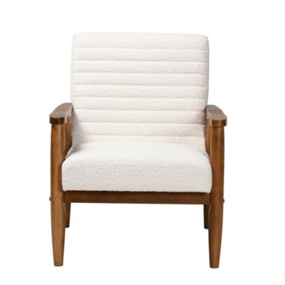 Stratton Mid-Century Modern Cream Boucle Fabric and Walnut Brown Finished Wood Armchair