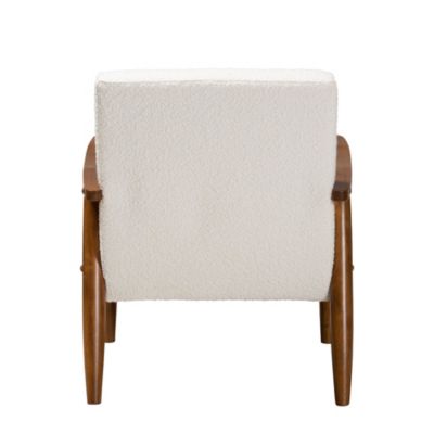 Stratton Mid-Century Modern Cream Boucle Fabric and Walnut Brown Finished Wood Armchair