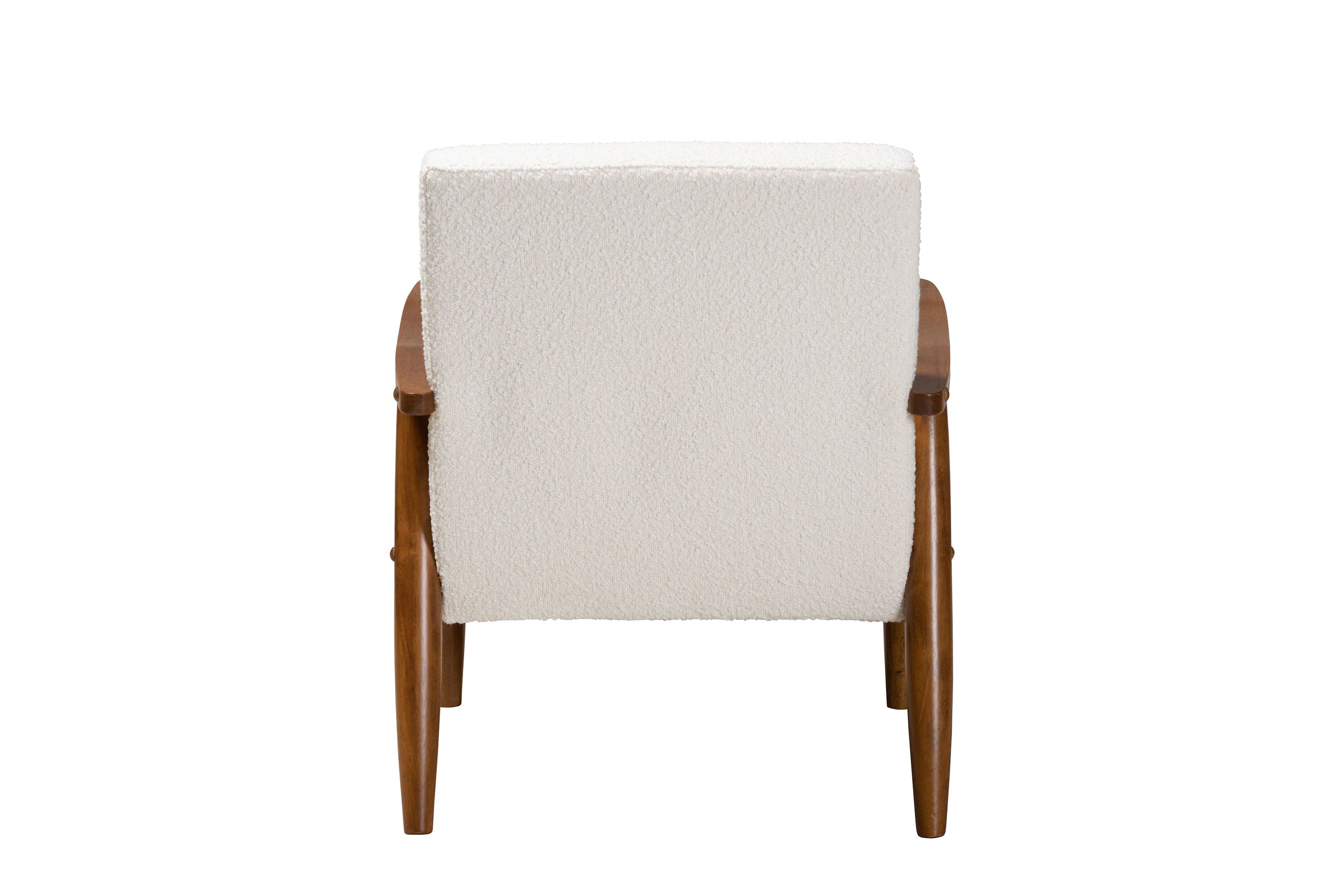 Stratton Mid-Century Modern Cream Boucle Fabric and Walnut Brown Finished Wood Armchair