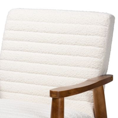 Stratton Mid-Century Modern Cream Boucle Fabric and Walnut Brown Finished Wood Armchair