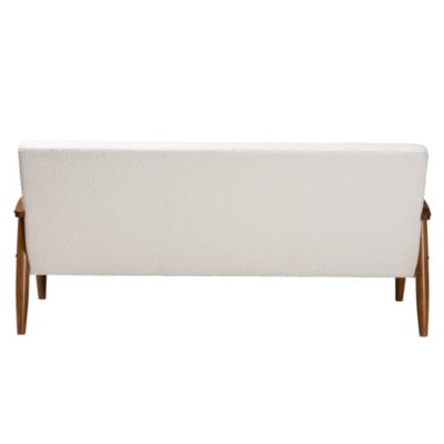 Stratton Mid-Century Modern Cream Boucle Fabric and Walnut Brown Finished Wood Sofa