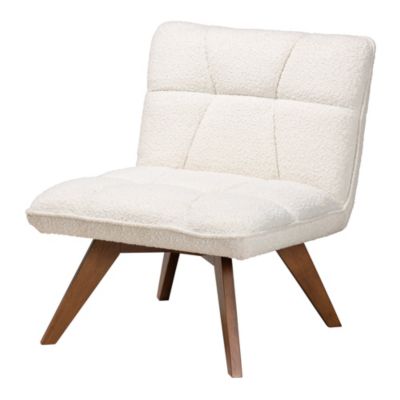 Baxton Studio Darielle Japandi Cream Boucle Fabric and Walnut Brown Finished Rubberwood Accent Chair, White