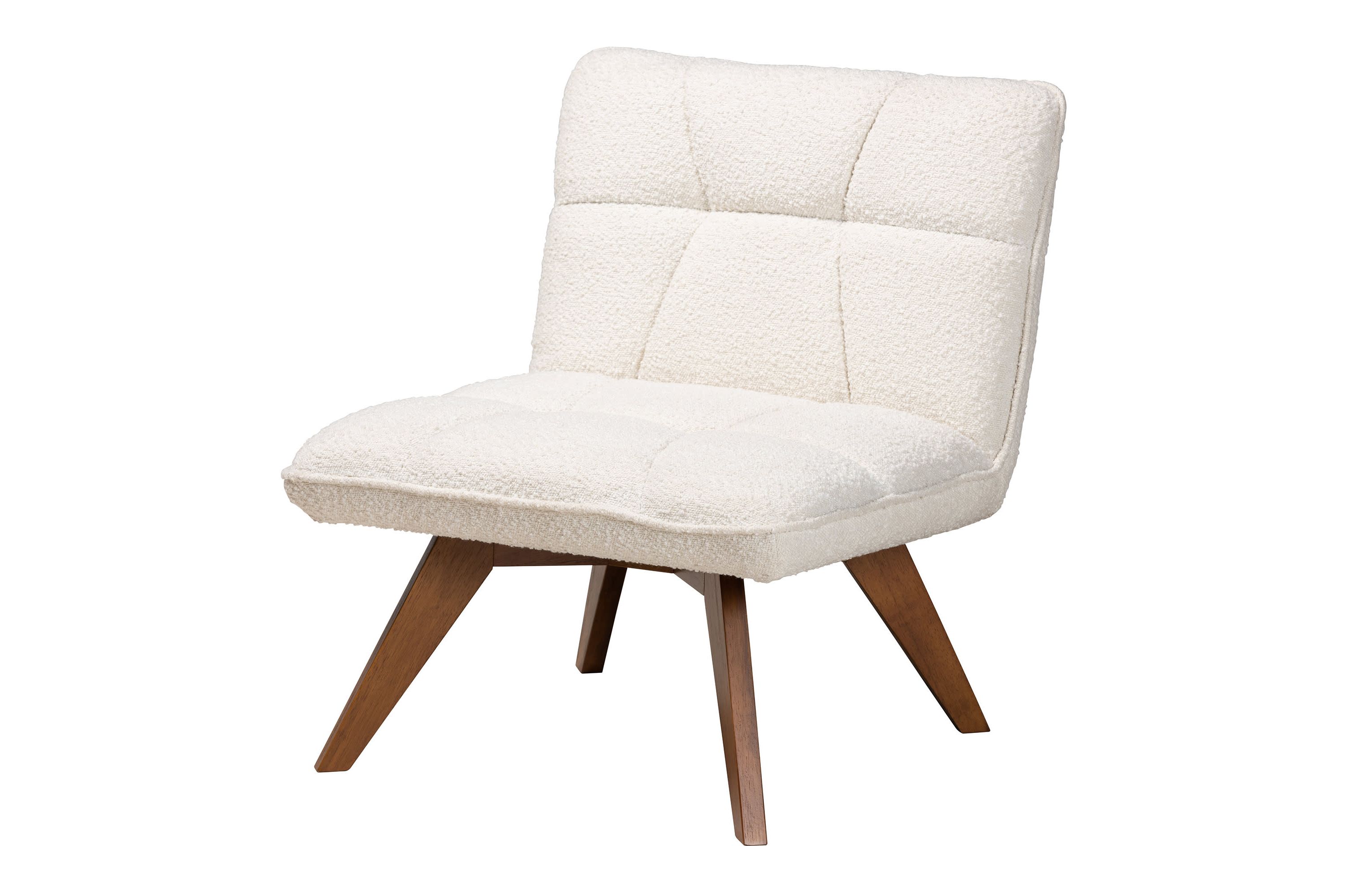 Darielle Japandi Cream Boucle Fabric and Walnut Brown Finished Rubberwood Accent Chair
