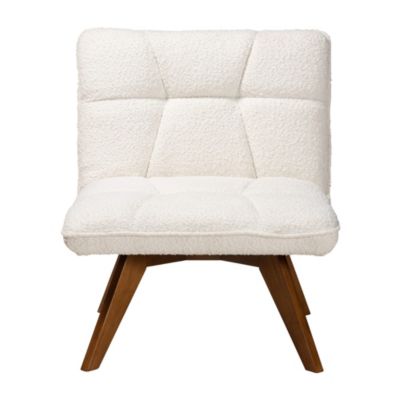 Darielle Japandi Cream Boucle Fabric and Walnut Brown Finished Rubberwood Accent Chair