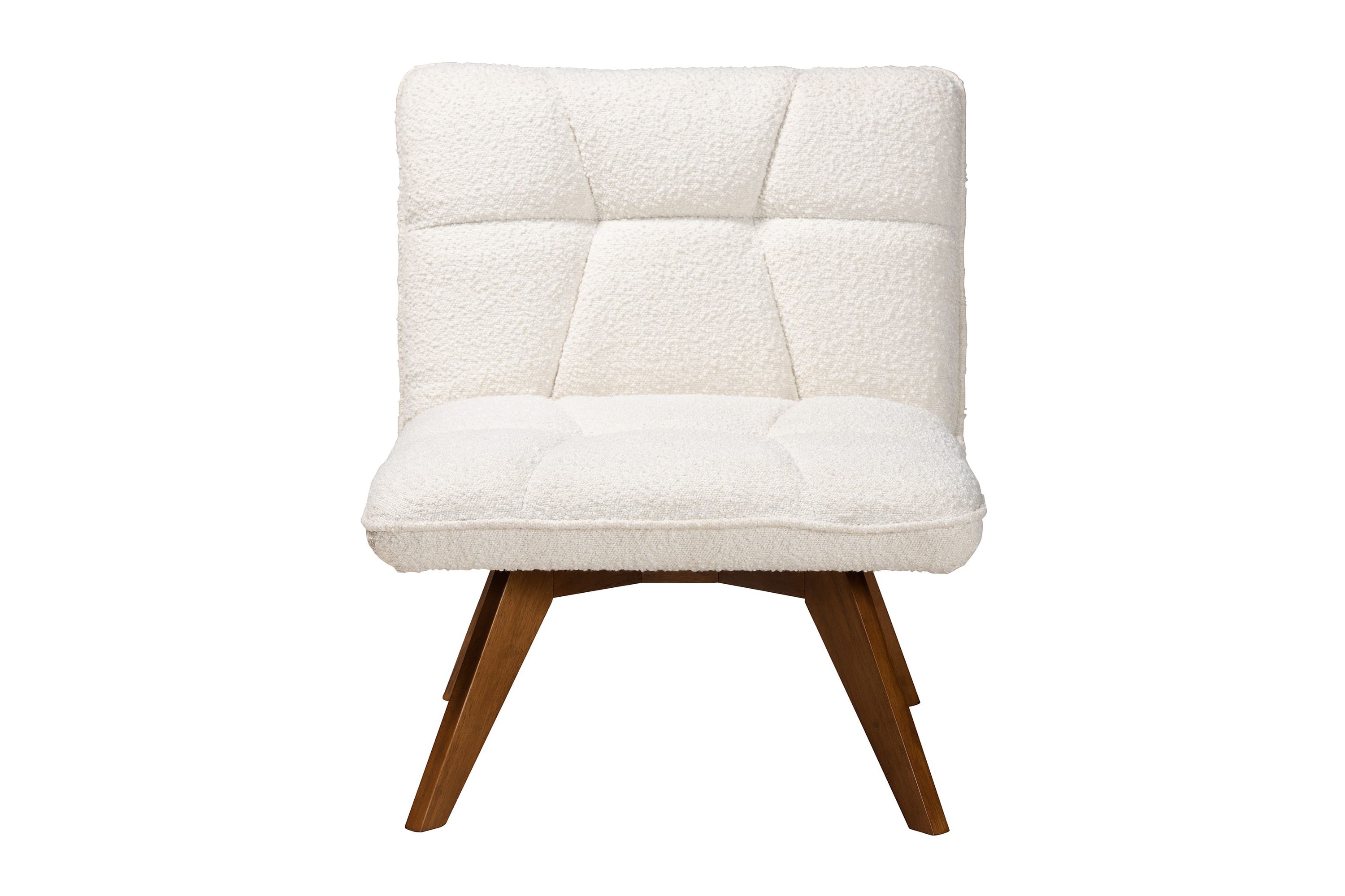 Darielle Japandi Cream Boucle Fabric and Walnut Brown Finished Rubberwood Accent Chair