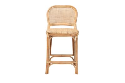 Adrena Modern Bohemian Natural Brown Rattan Counter Stool