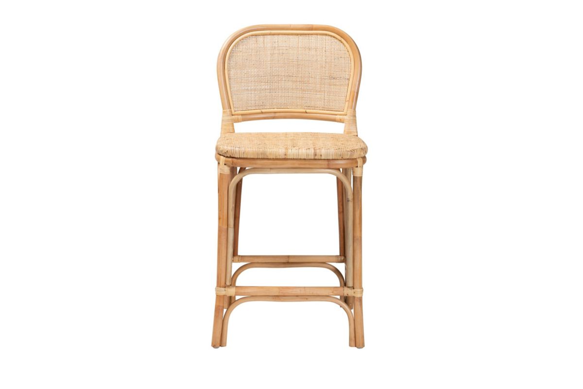 Adrena Modern Bohemian Natural Brown Rattan Counter Stool