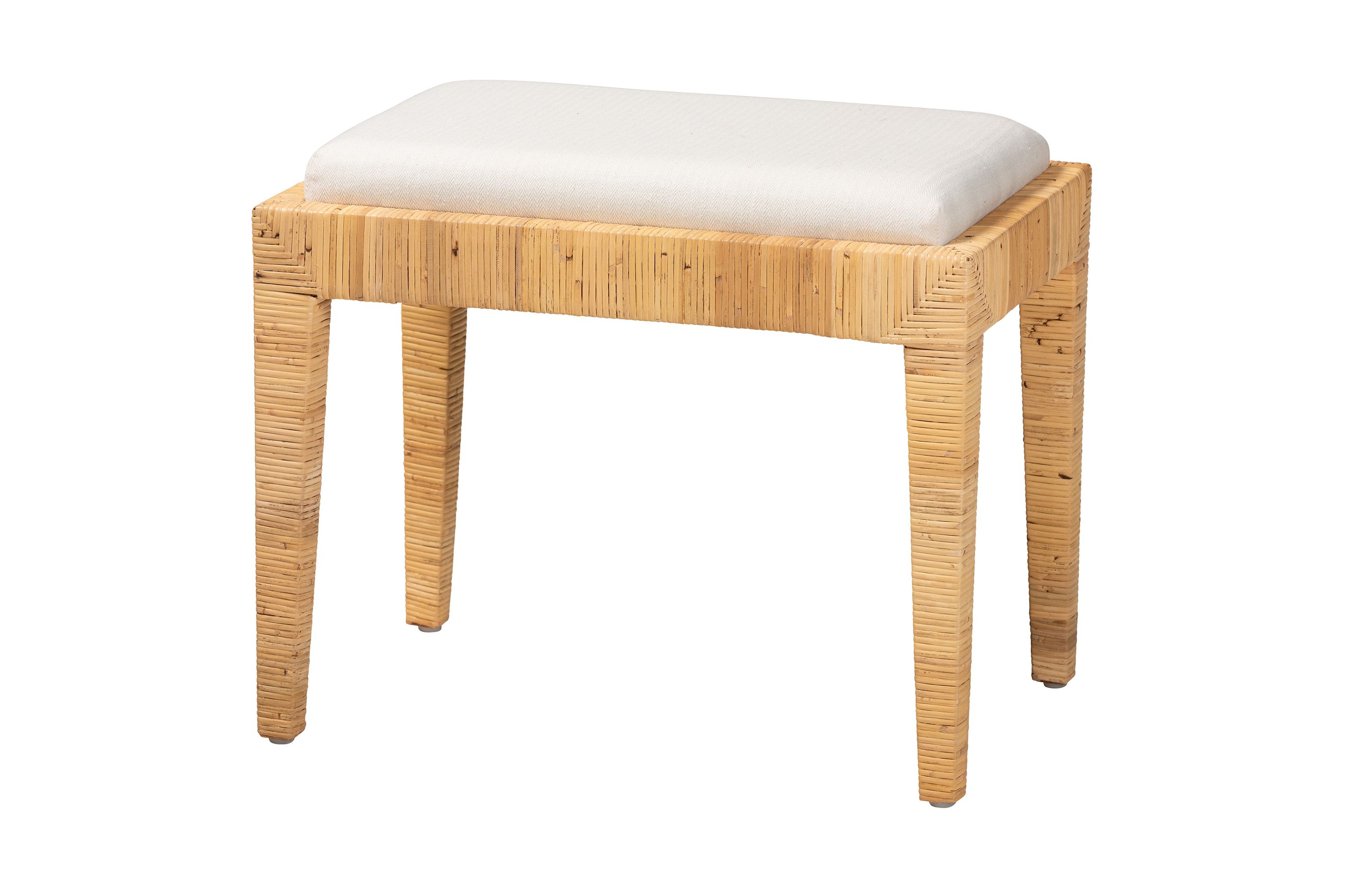 Sofia Modern Bohemian Natural Brown Rattan and Mahogany Wood Ottoman