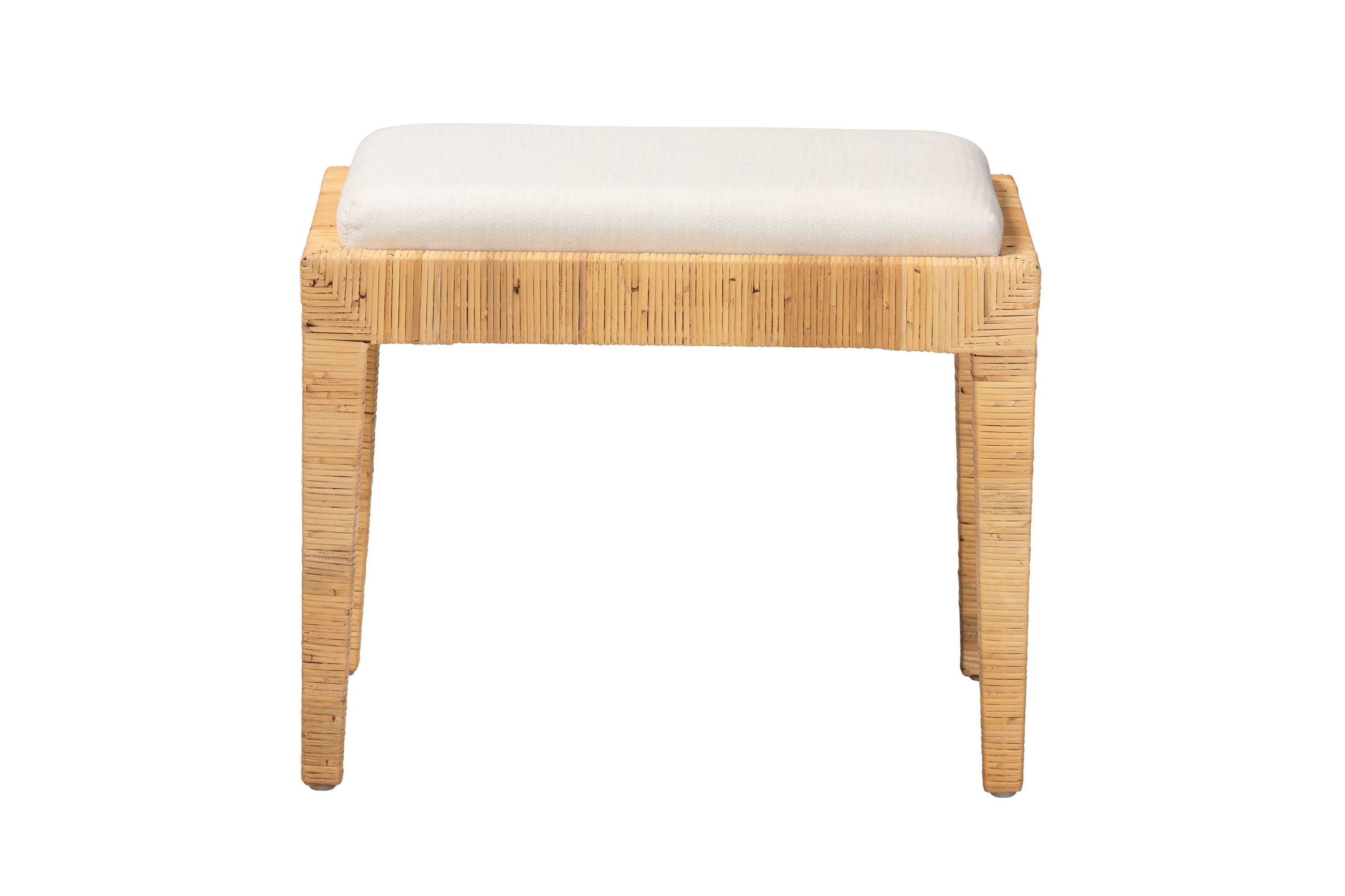 Sofia Modern Bohemian Natural Brown Rattan and Mahogany Wood Ottoman