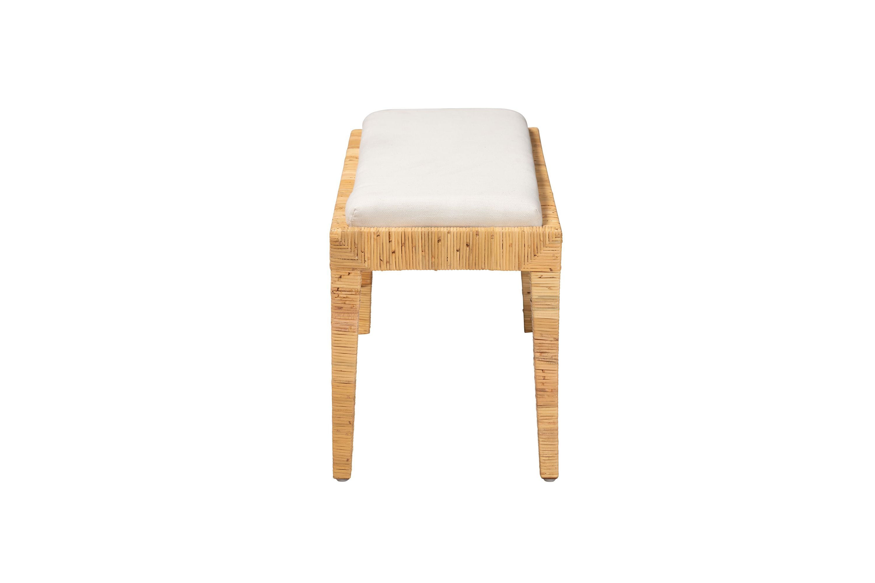 Sofia Modern Bohemian Natural Brown Rattan and Mahogany Wood Bench