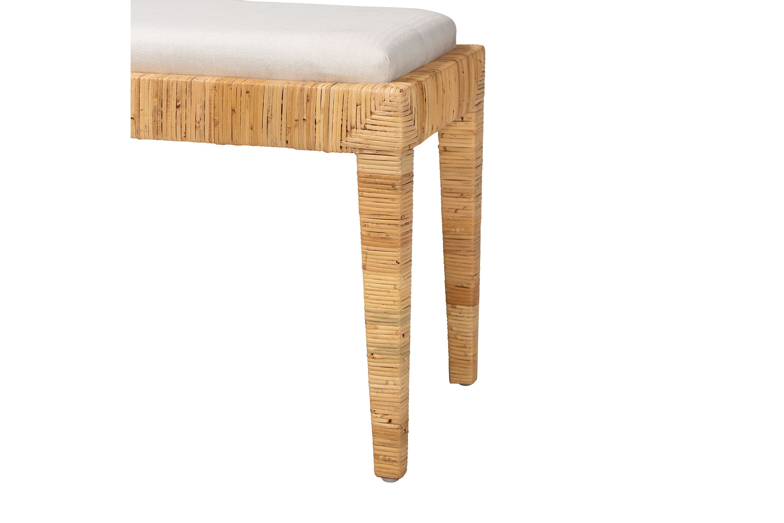 Sofia Modern Bohemian Natural Brown Rattan and Mahogany Wood Bench