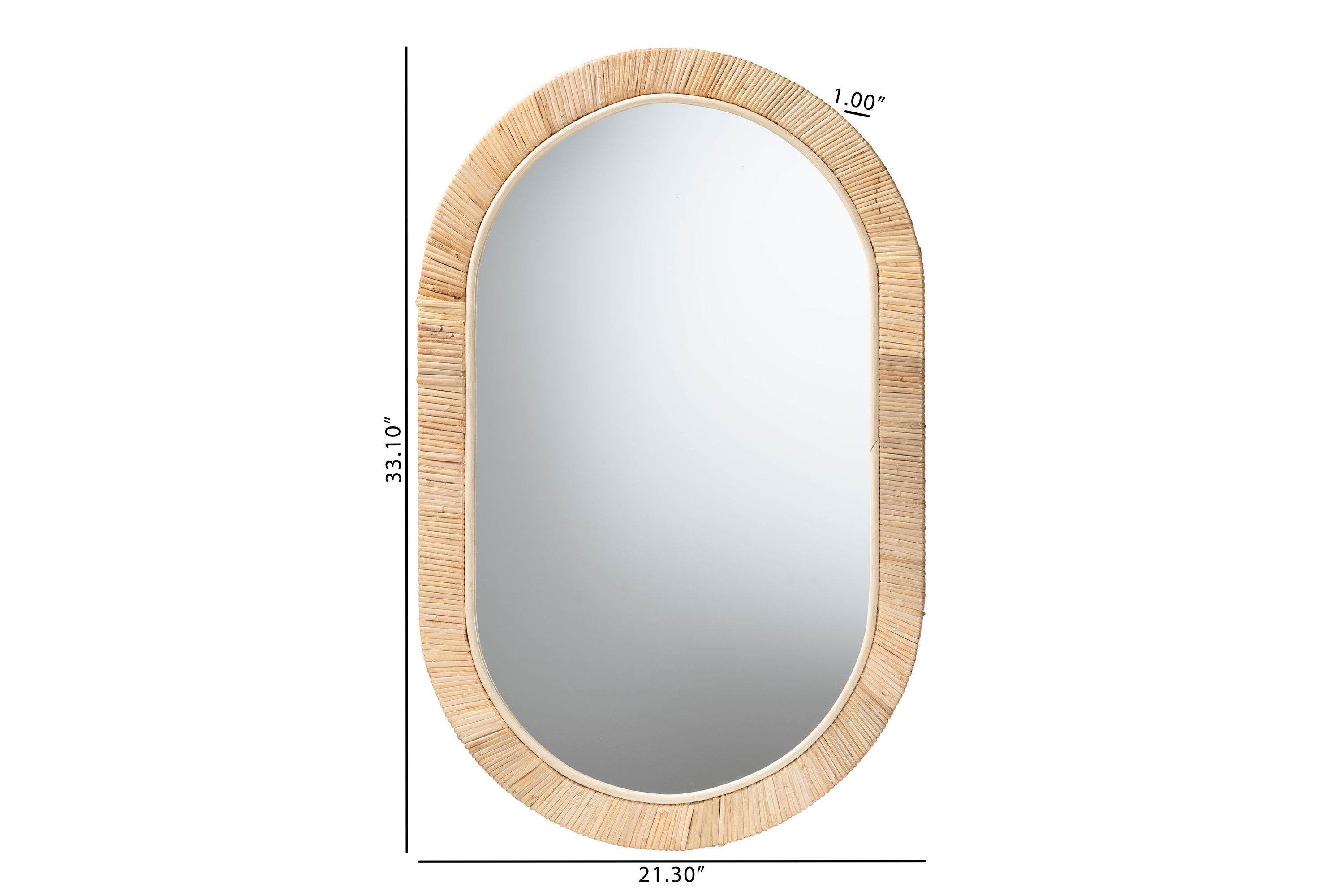 Bella Modern Bohemian Natural Brown Mahognay Wood and Natural Rattan Oval Mirror